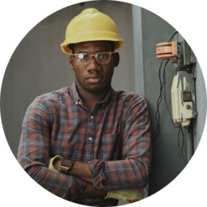 Construction worker using VeriClock to track shifts, clock in/out, and log job site locations.